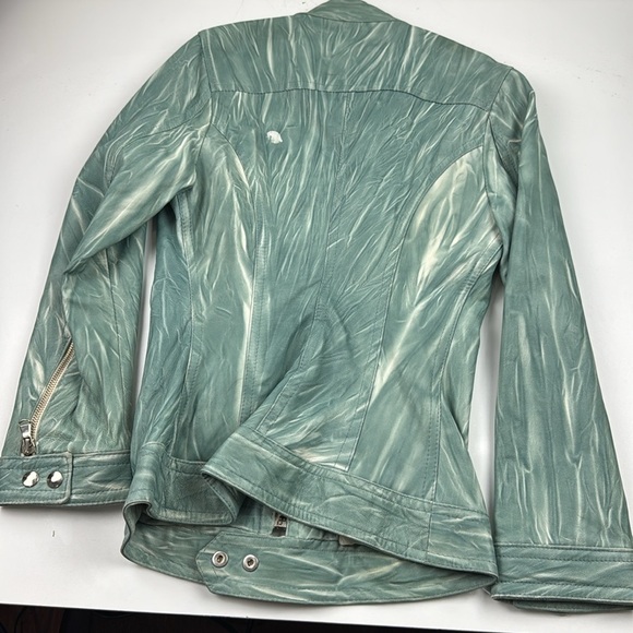 Sabani turquoise white marbled leather jacket made in Italy size xxs - Picture 11 of 15